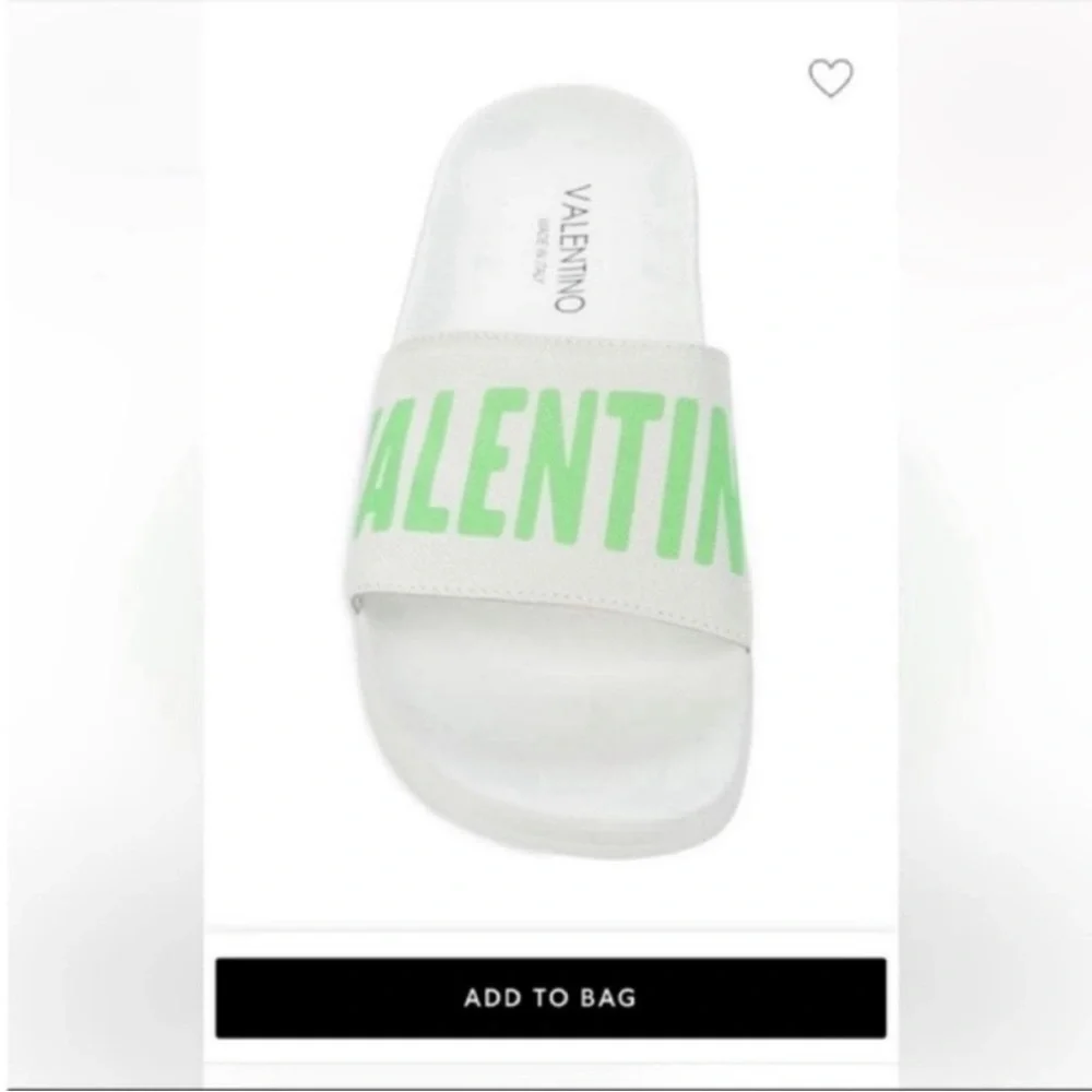 Valentino Leather Logo Neon Green  Slide Sandals